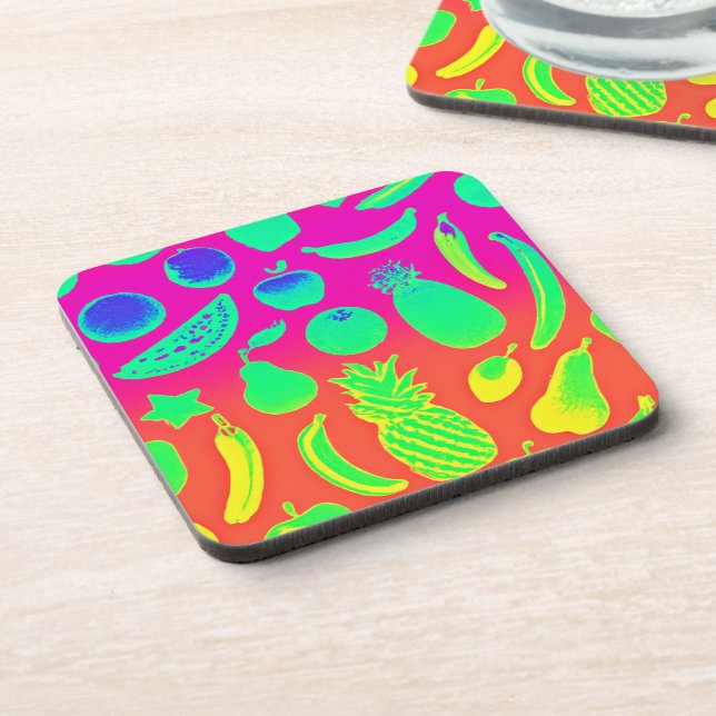 Vibrant Neon Fruits Pattern Coaster (Left Side)