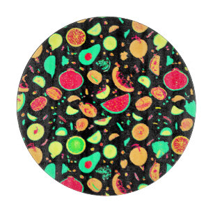 Vibrant Neon Fruits Pattern Cutting Board