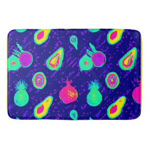Vibrant Neon Fruits Pattern Design Bath Mat