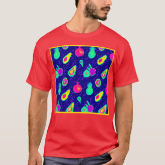 Vibrant Neon Fruits Pattern Design T-Shirt