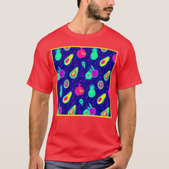 Vibrant Neon Fruits Pattern Design T-Shirt (Front)