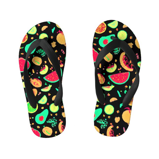 Vibrant Neon Fruits Pattern Kid's Thongs (Footbed)