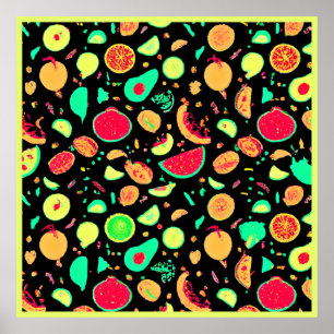 Vibrant Neon Fruits Pattern Poster