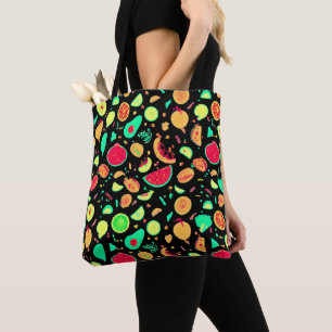 Vibrant Neon Fruits Pattern Tote Bag