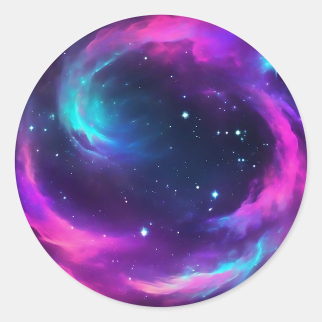 Vibrant Neon Galaxy  Classic Round Sticker (Front)