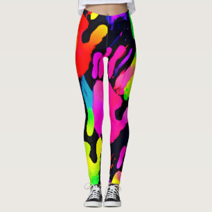 Vibrant Neon Handprint Art Leggings