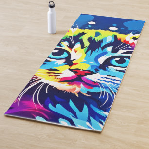 Vibrant Neon Kitty Art Yoga Mat