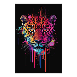 Vibrant Neon Leopard Metal Wall Art