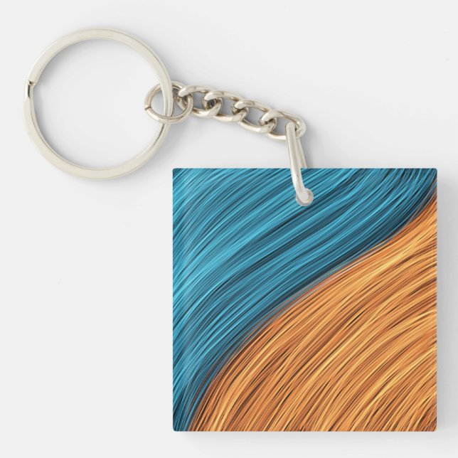 Vibrant Neon Light Strands of Blue and Orange Key Ring (Front)