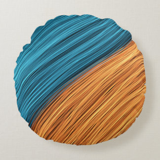 Vibrant Neon Light Strands of Blue and Orange Round Cushion