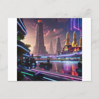 Vibrant Neon Lights of Cyberpunk Bangkok  Postcard