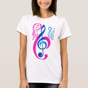 Vibrant, neon-lit treble clef and bass clef T-Shirt