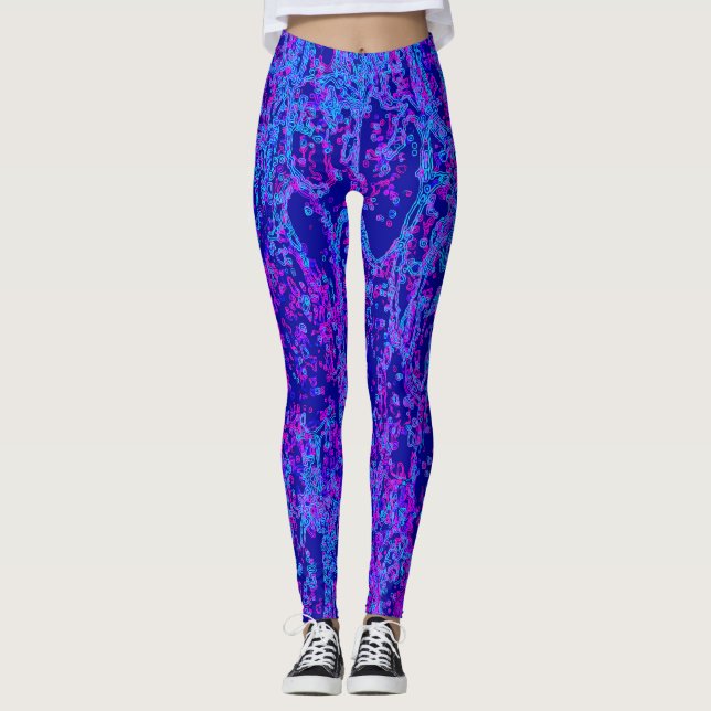 Vibrant Neon Multicolored Curvy Line Pattern Leggings (Front)