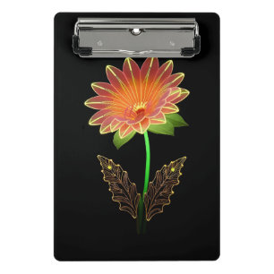 Vibrant Neon-Outlined Flower With Lush Green Leave Mini Clipboard