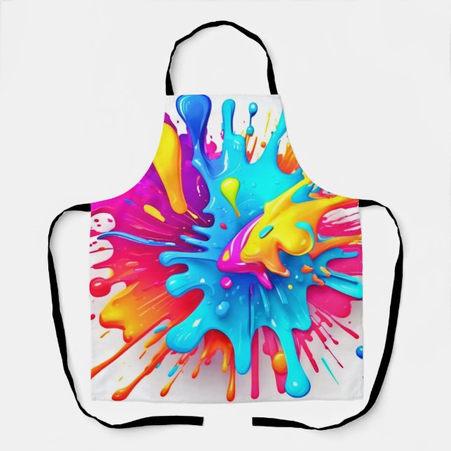 Vibrant Neon Paint Splash Art Apron (Front)