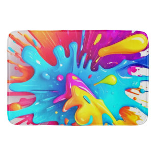 Vibrant Neon Paint Splash Art Bath Mat