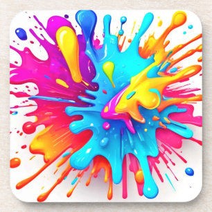 Vibrant Neon Paint Splash Art Coaster