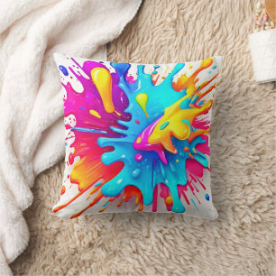 Vibrant Neon Paint Splash Art Cushion