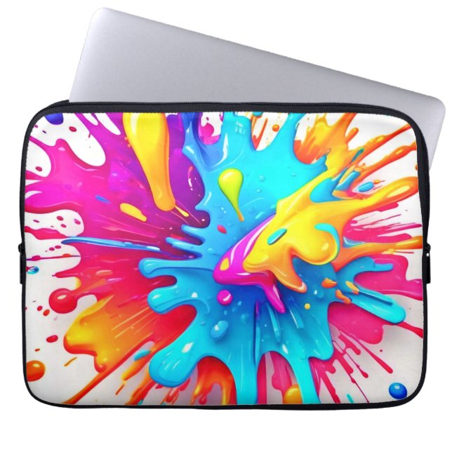 Vibrant Neon Paint Splash Art Laptop Sleeve (Front)