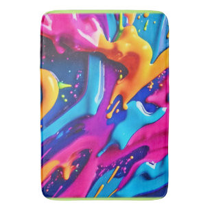Vibrant Neon Paint Splatter Abstract Bath Mat
