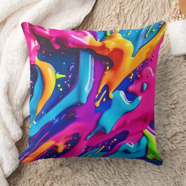 Vibrant Neon Paint Splatter Abstract Cushion (Blanket)