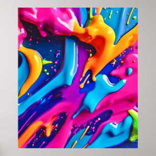 Vibrant Neon Paint Splatter Abstract Poster