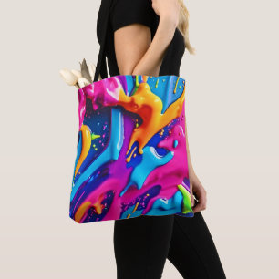 Vibrant Neon Paint Splatter Abstract Tote Bag