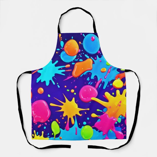 Vibrant Neon Paint Splatter Art Apron (Front)