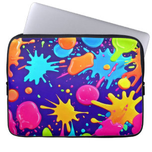 Vibrant Neon Paint Splatter Art Laptop Sleeve
