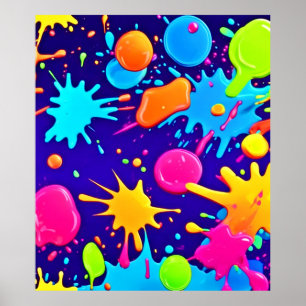 Vibrant Neon Paint Splatter Art Poster