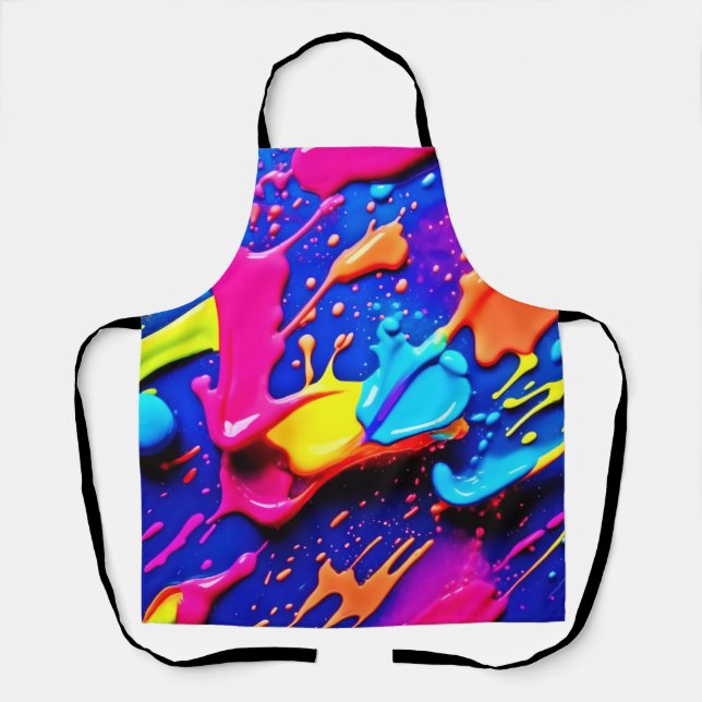 Vibrant Neon Paint Splatter Artwork Apron (Front)
