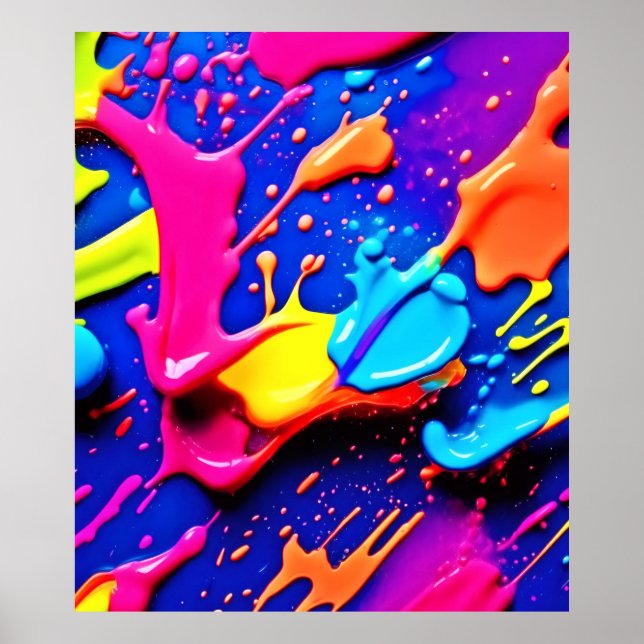 Vibrant Neon Paint Splatter Artwork Poster (Front)