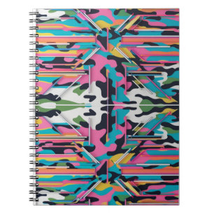 Vibrant Neon Pastel Camo Abstract Spiral Photo Notebook