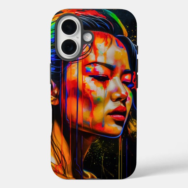Vibrant Neon Portrait – Abstract Expressionist Art Case-Mate iPhone Case (Back)