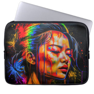 Vibrant Neon Portrait – Abstract Expressionist Art Laptop Sleeve