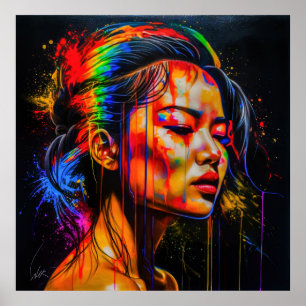 Vibrant Neon Portrait – Abstract Expressionist Art Poster