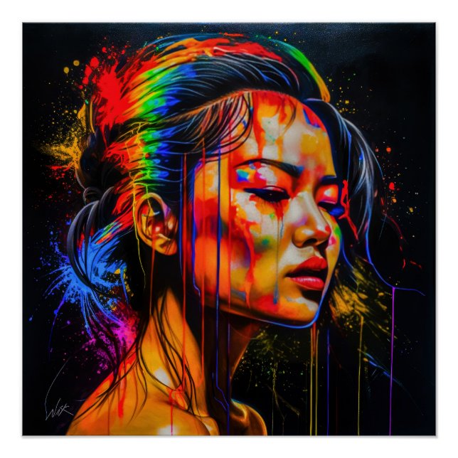 Vibrant Neon Portrait – Abstract Expressionist Art Poster (Front)