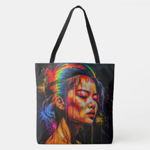 Vibrant Neon Portrait – Abstract Expressionist Art Tote Bag