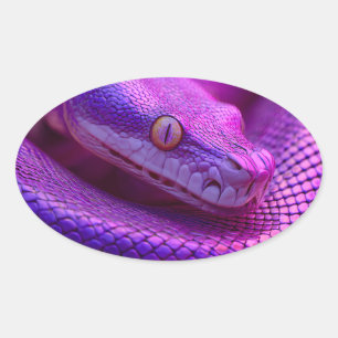 Vibrant Neon Purple Snake Portrait in Striking Mac Oval Sticker