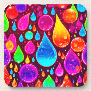 Vibrant Neon Raindrops Art Coaster