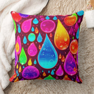 Vibrant Neon Raindrops Art Cushion