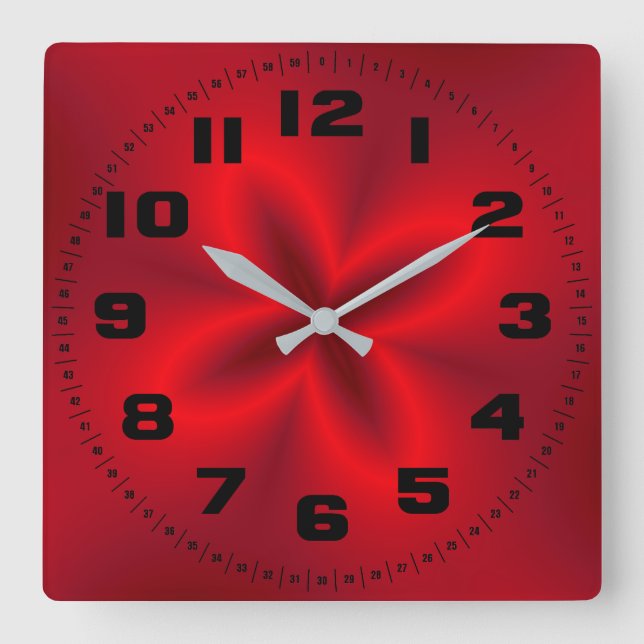 Vibrant Neon Red Flower Square Wall Clock (Front)