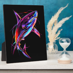 Vibrant Neon Shark Modern Digital Ocean Plaque