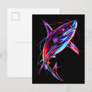Vibrant Neon Shark Modern Digital Ocean Postcard