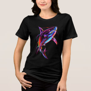 Vibrant Neon Shark Modern Digital Ocean Tri-Blend Shirt