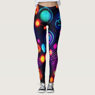 Vibrant Neon Spiral and Dot Art Leggings