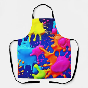 Vibrant Neon Splashes on Dark Canvas Apron