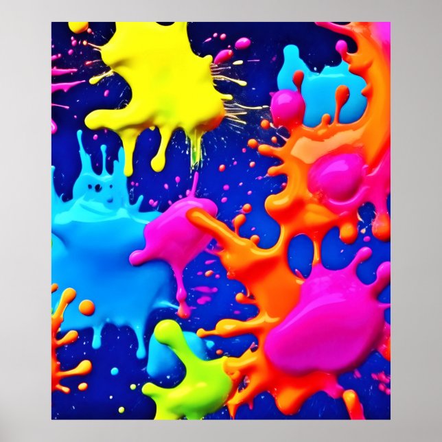 Vibrant Neon Splashes on Dark Canvas Poster (Front)