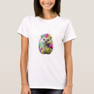 Vibrant Neon Splatter Hedgehog Art Women T-Shirt