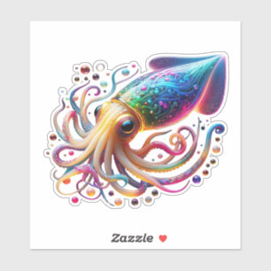 Vibrant Neon Squid – Glowing Colorful Deep Sea Cre